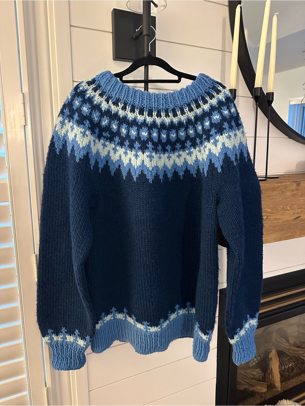 Women's Oversized Navy Blue Fair Isle Crewneck Sweater